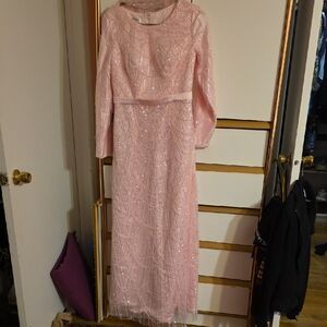 Elegant Long Sleeve Pink Evening Dress